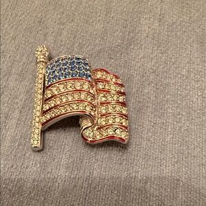 Rhinestone American Flag Brooch